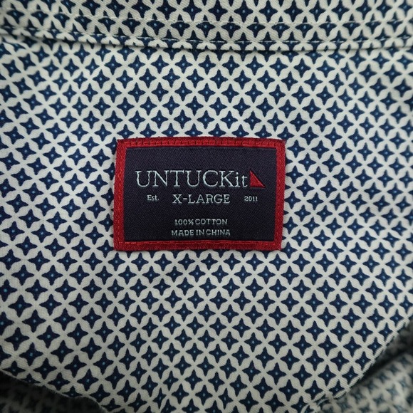 UNTUCKit Shirt Mens Extra Large White Blue Geometric Moreschi Regular Fit Casual - Picture 3 of 12